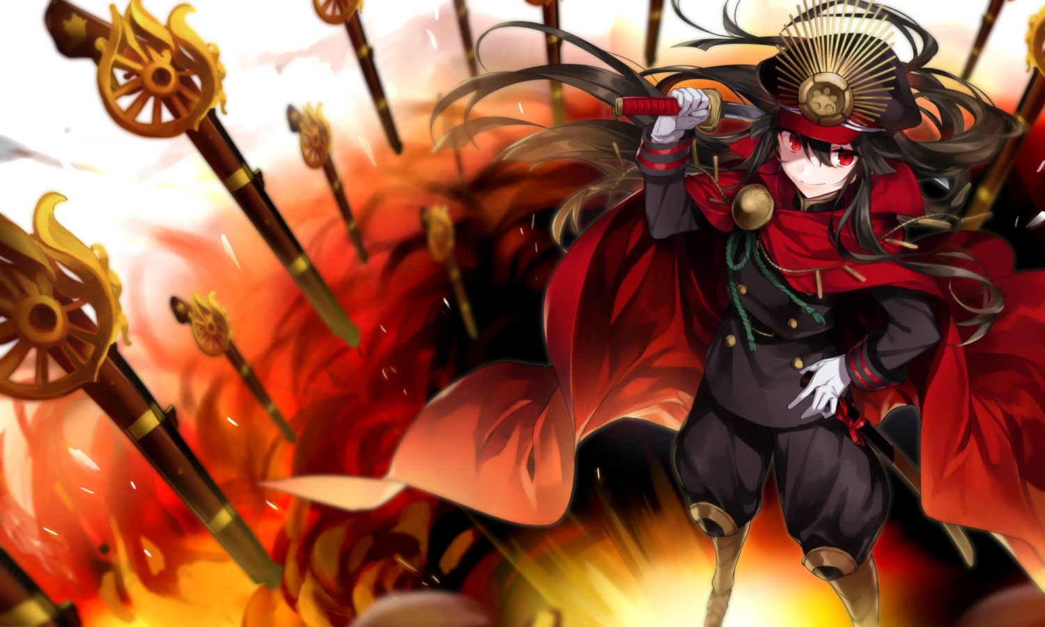 black_hair, boots, cape, fate/grand_order, fate_(series), fate/stay_night, gloves, gun