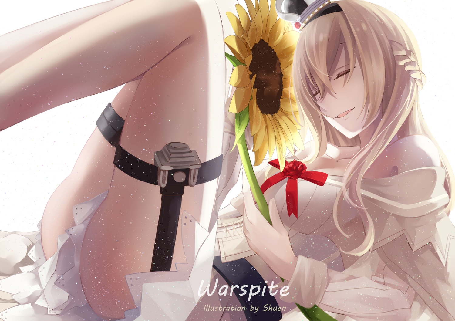 anthropomorphism, blonde_hair, braids, breasts, cleavage, corset, crown, dress