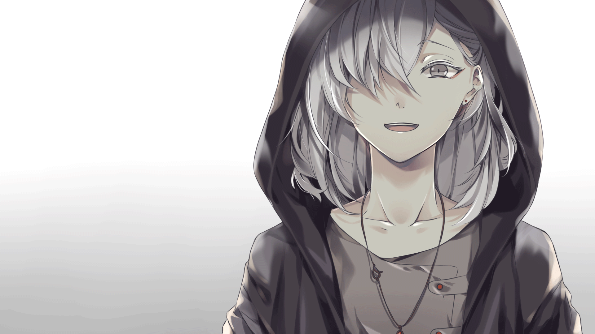 ameriya, animated, crying, gradient, gray_eyes, gray_hair, hood, long_hair, mea_(ameriya), necklace, original, polychromatic, tears