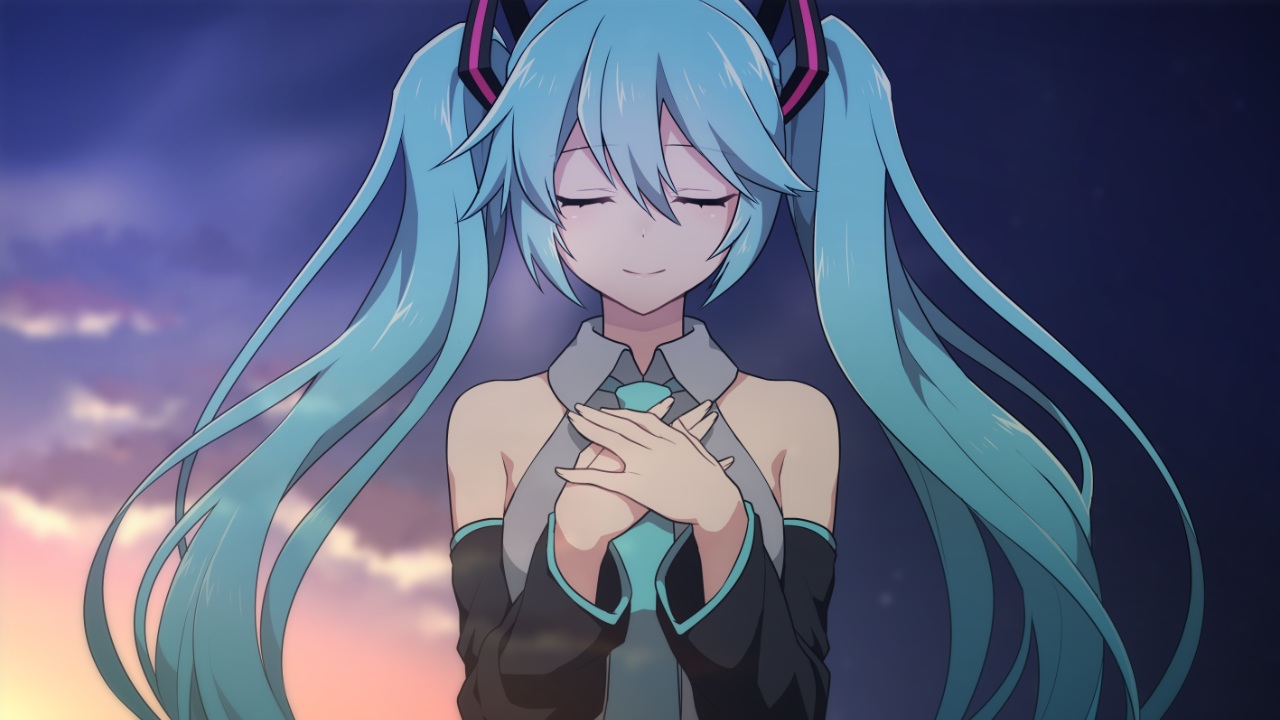 aqua_eyes, aqua_hair, clouds, hatsune_miku, long_hair, matsuda_toki, sky, tie, twintails, vocaloid