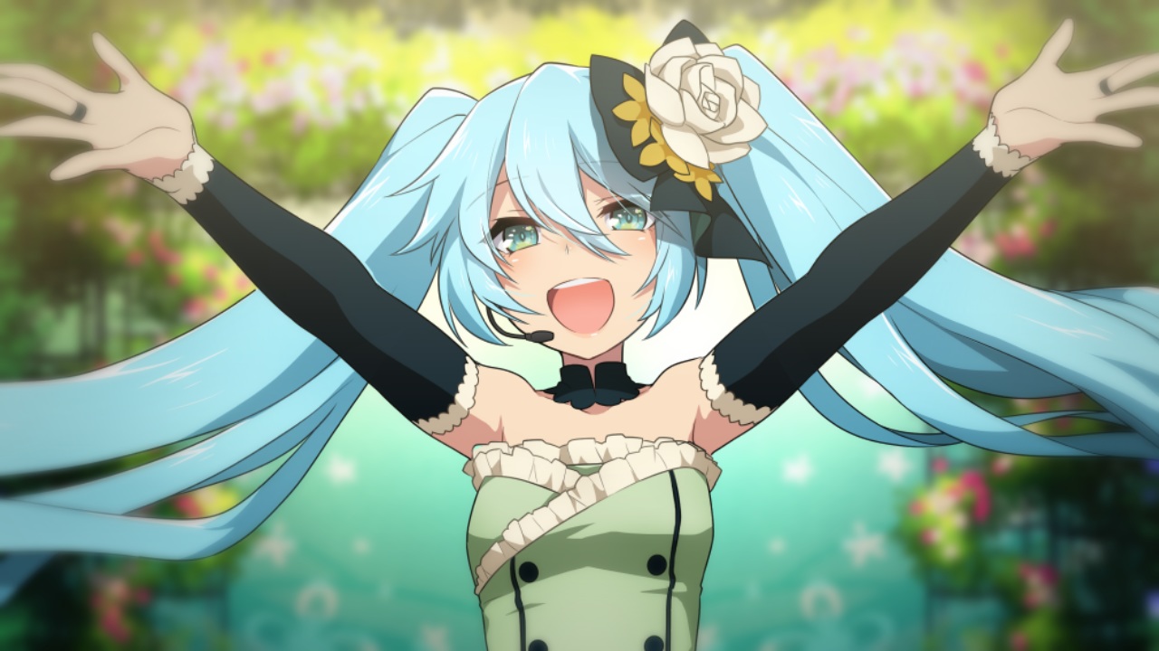 aqua_eyes, aqua_hair, choker, elbow_gloves, flowers, gloves, hatsune_miku, headdress, long_hair, matsuda_toki, twintails, vocaloid