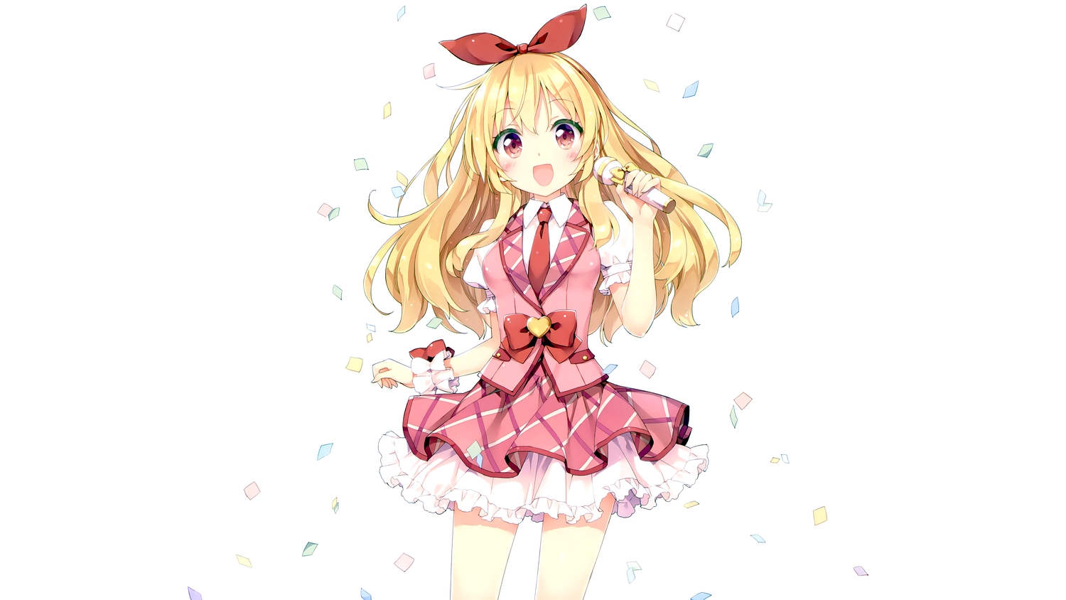 aikatsu!, blonde_hair, blush, bow, dress, hoshimiya_ichigo, kani_biimu, long_hair