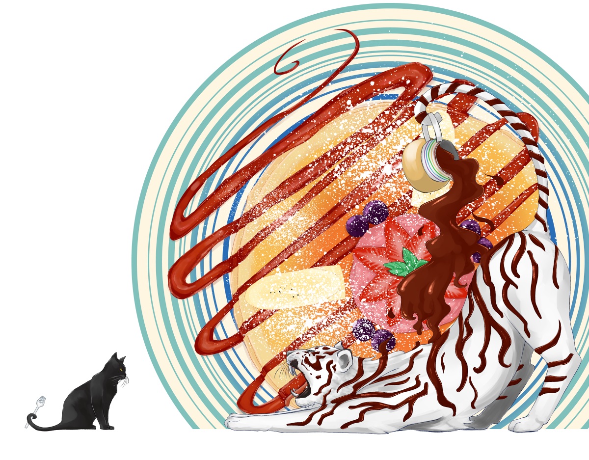 aliasing, animal, asano_ame, cake, candy, cat, chocolate, food, fruit, original, strawberry, tiger