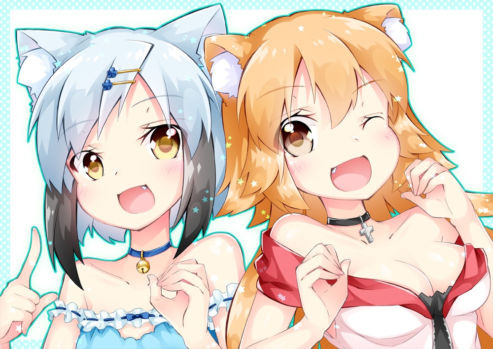 2girls, animal_ears, catgirl, doggirl, inumine_aya, original