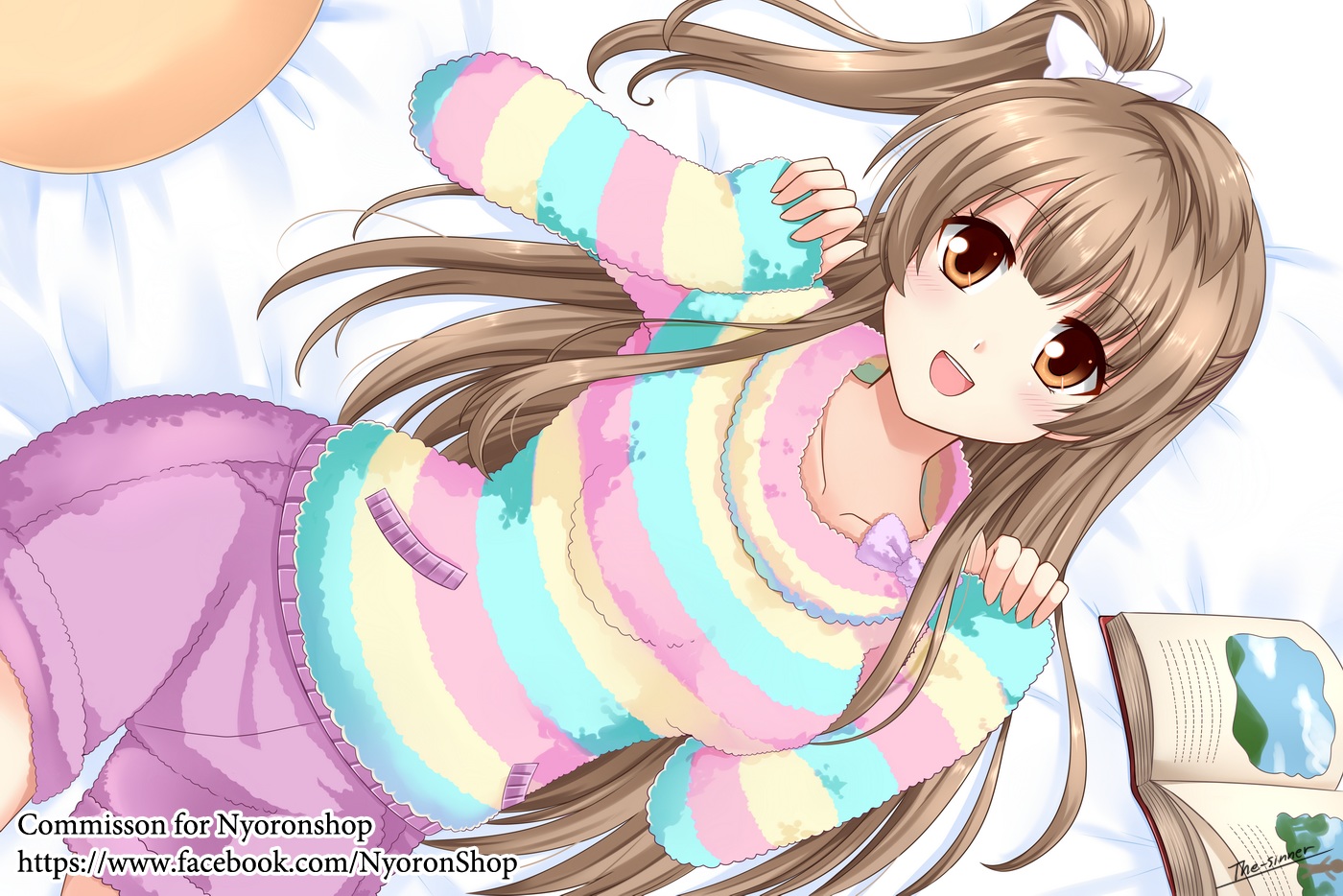 boots, bow, brown_eyes, brown_hair, long_hair, love_live!_school_idol_project, minami_kotori, signed