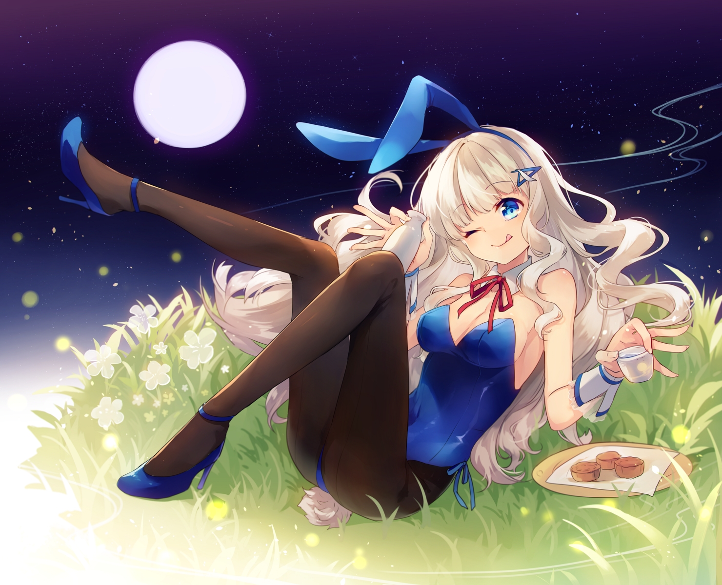 animal_ears, bunny_ears, bunnygirl, drink, food, kuuki_shoujo, leotard, sake