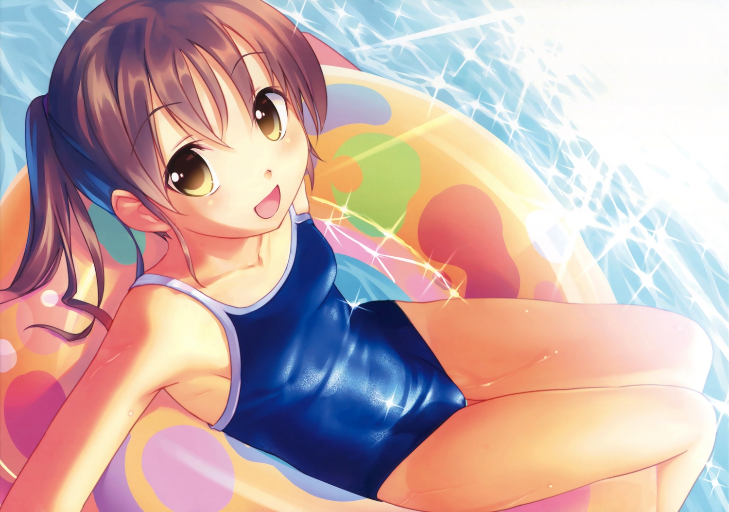 brown_eyes, brown_hair, cameltoe, close, kogemashita, long_hair, original, pool