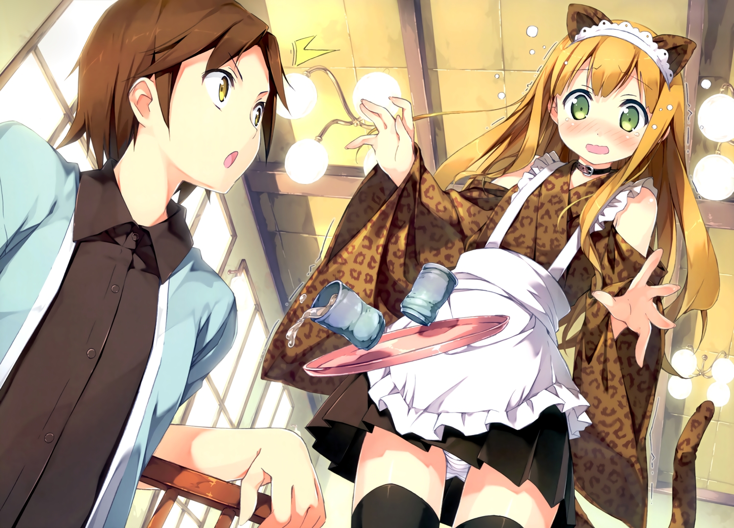 animal_ears, azuki_azusa, blonde_hair, catgirl, cosplay, green_eyes, hentai_ouji_to_warawanai_neko, kantoku