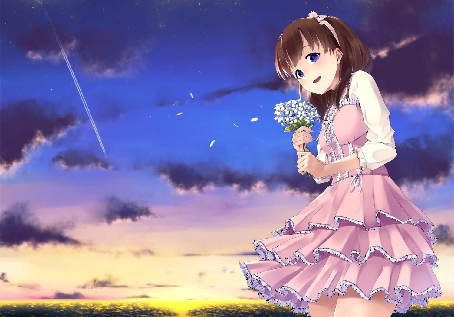 dress, flowers, headband, idolmaster, idolmaster_cinderella_girls, idolmaster_cinderella_girls_starlight_stage, nishinomiya_suzu, petals