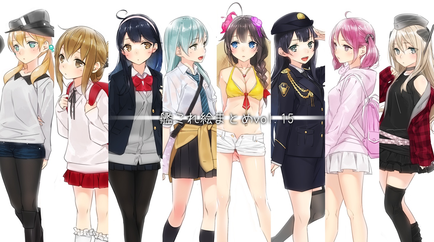 agano_(kancolle), ama_mitsuki, anthropomorphism, aqua_eyes, aqua_hair, bikini_top, black_hair, blonde_hair