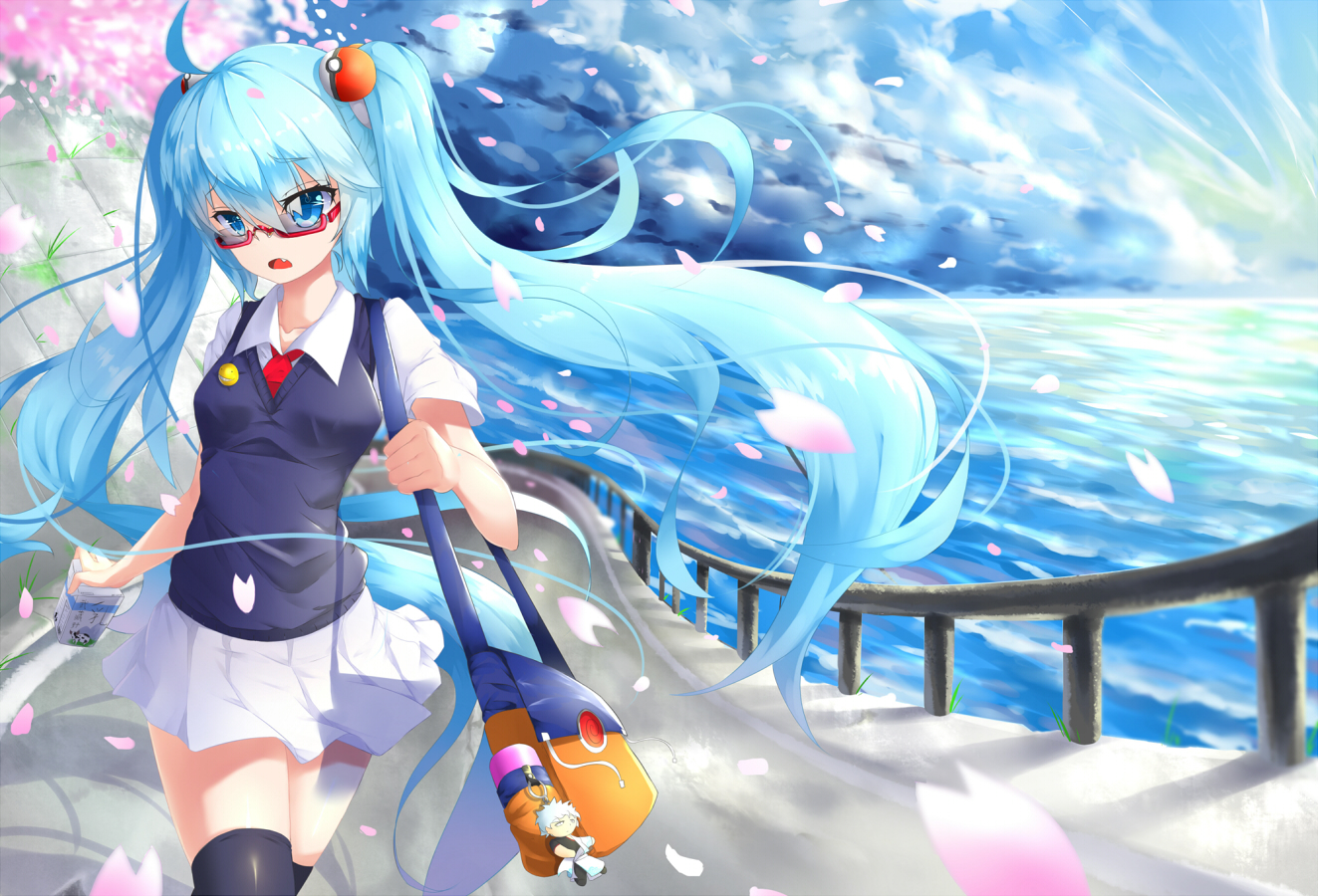ansatsu_kyoushitsu, aqua_eyes, aqua_hair, gala_king, gintama, glasses, hatsune_miku, long_hair, naruto, petals, pokemon, sakata_gintoki, school_uniform, skirt, twintails, vocaloid, water