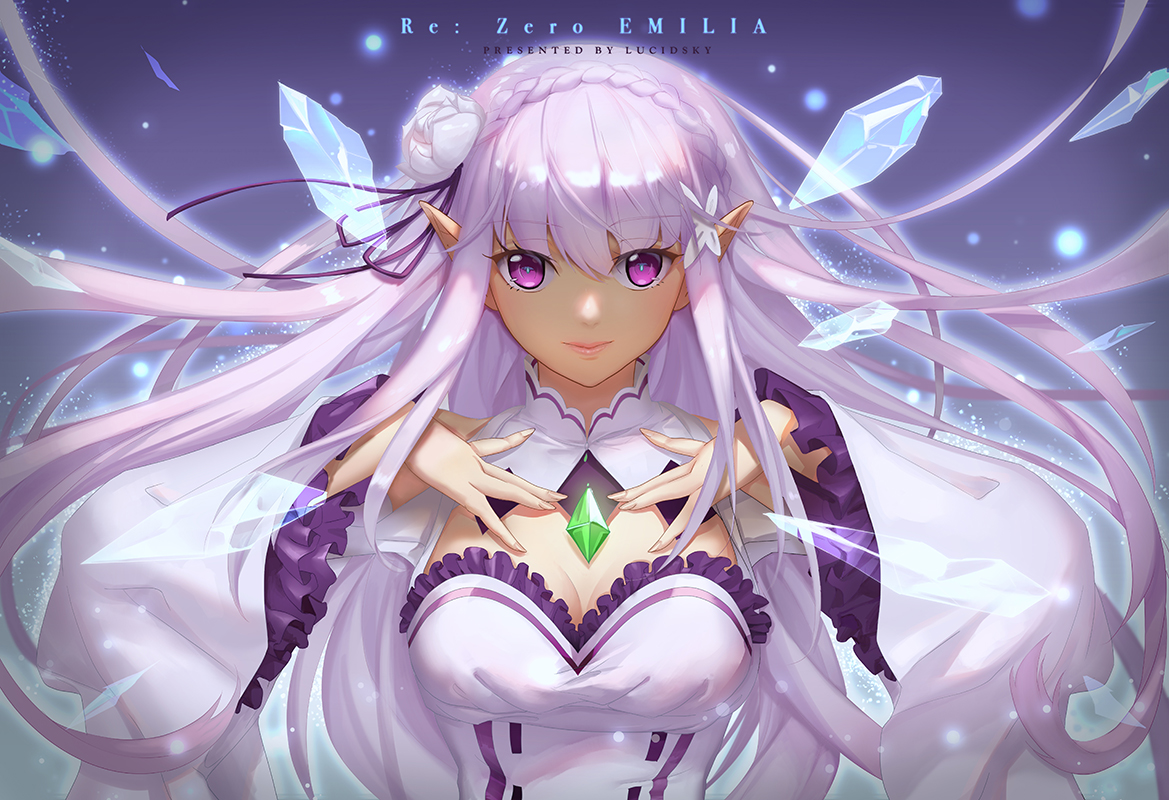 emilia_(re:zero), lucidsky, re:zero_kara_hajimeru_isekai_seikatsu, watermark