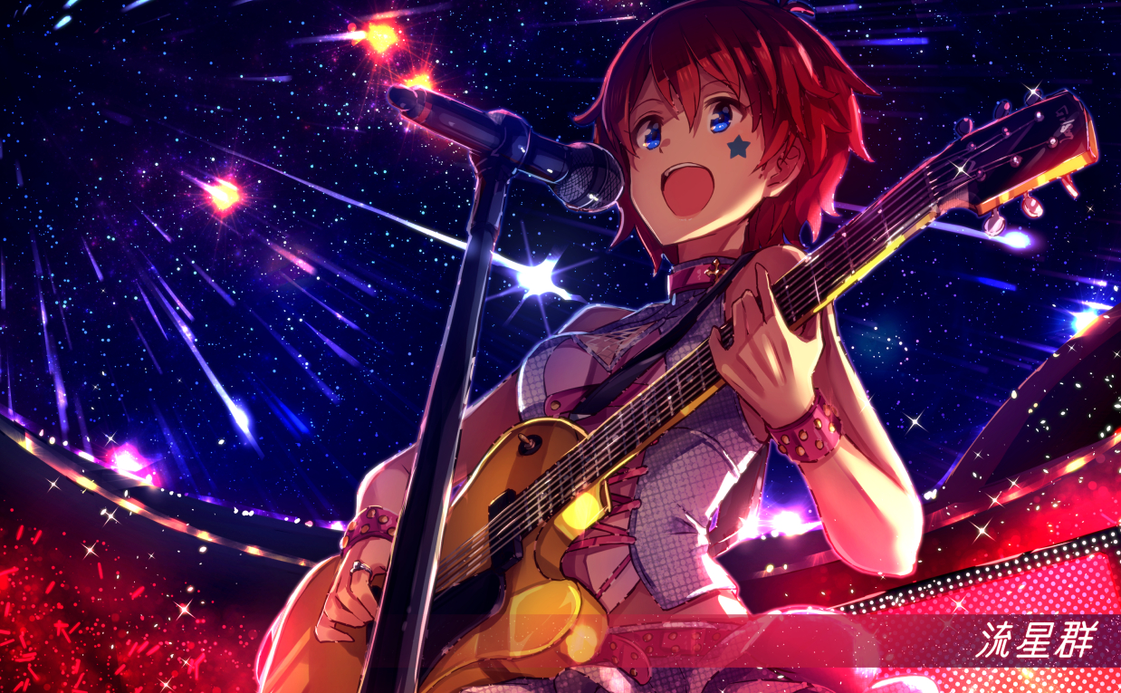 blue_eyes, idolmaster, idolmaster_million_live!, ima_(lm_ew), instrument, julia_(idolmaster), microphone, pink_hair, short_hair, stars