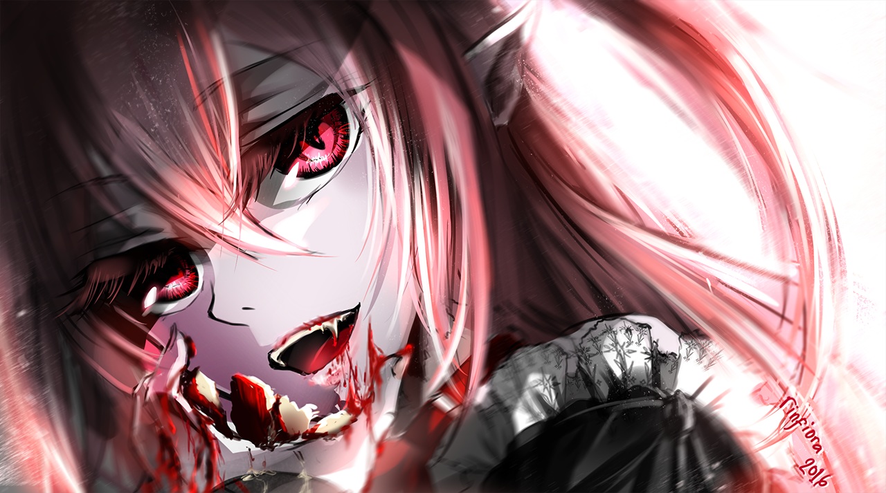 blood, close, collar, fang, krul_tepes, long_hair, owari_no_seraph, pink_eyes