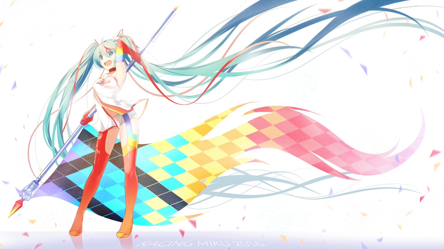 aliasing, aqua_eyes, aqua_hair, breasts, gloves, hatsune_miku, long_hair, ribbons