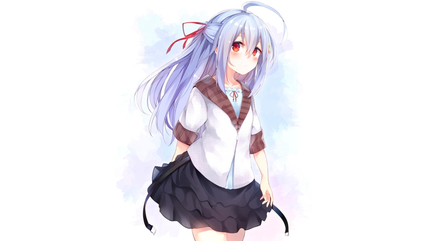 aliasing, aqua_hair, blush, long_hair, mesugaki, original, otokuyou, red_eyes, ribbons, skirt, third-party_edit, white