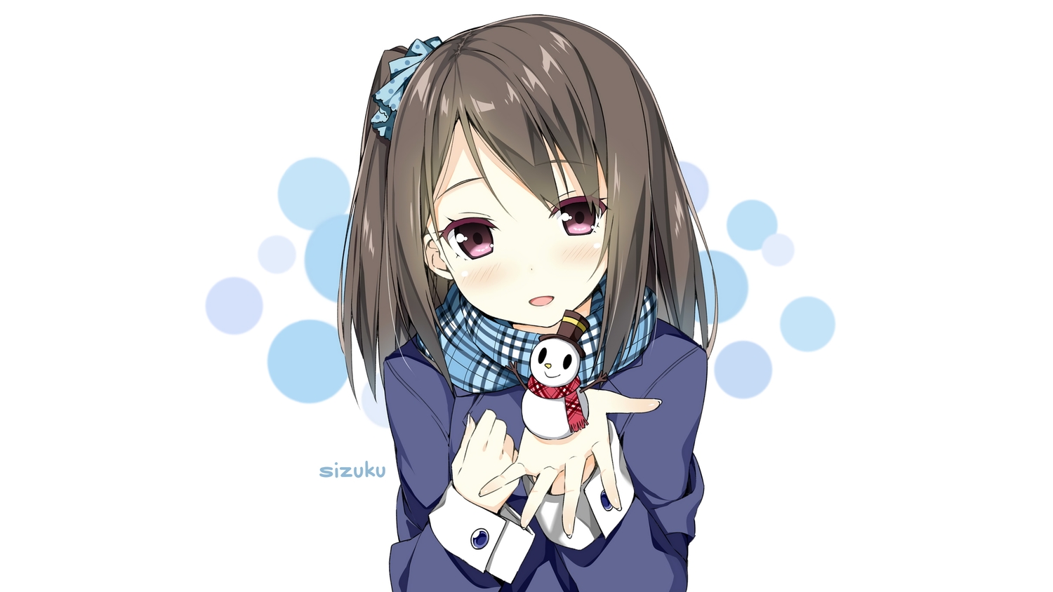 brown_hair, original, ponytail, purple_eyes, shizuku_(kantoku), sky_(freedom), snow, snowman