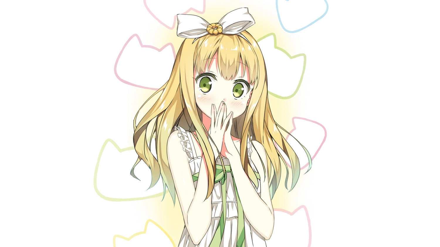 azuki_azusa, blonde_hair, dress, green_eyes, hentai_ouji_to_warawanai_neko, long_hair, ribbons, sky_(freedom)