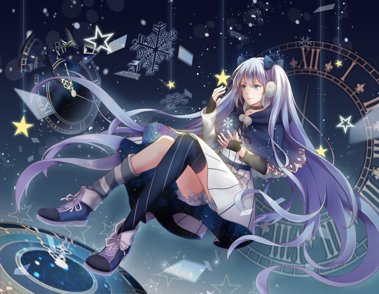 akatsukirinne, aliasing, aqua_eyes, aqua_hair, dress, fuyu_no_yoru_miku, gloves, hatsune_miku