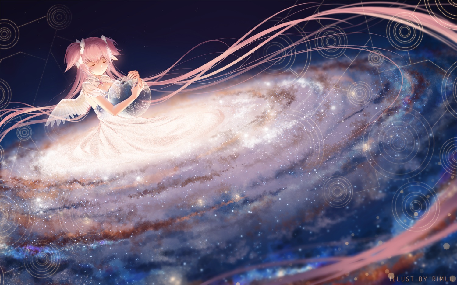 ball, bow, dress, earth, kaname_madoka, long_hair, mahou_shoujo_madoka_magica, pink_hair