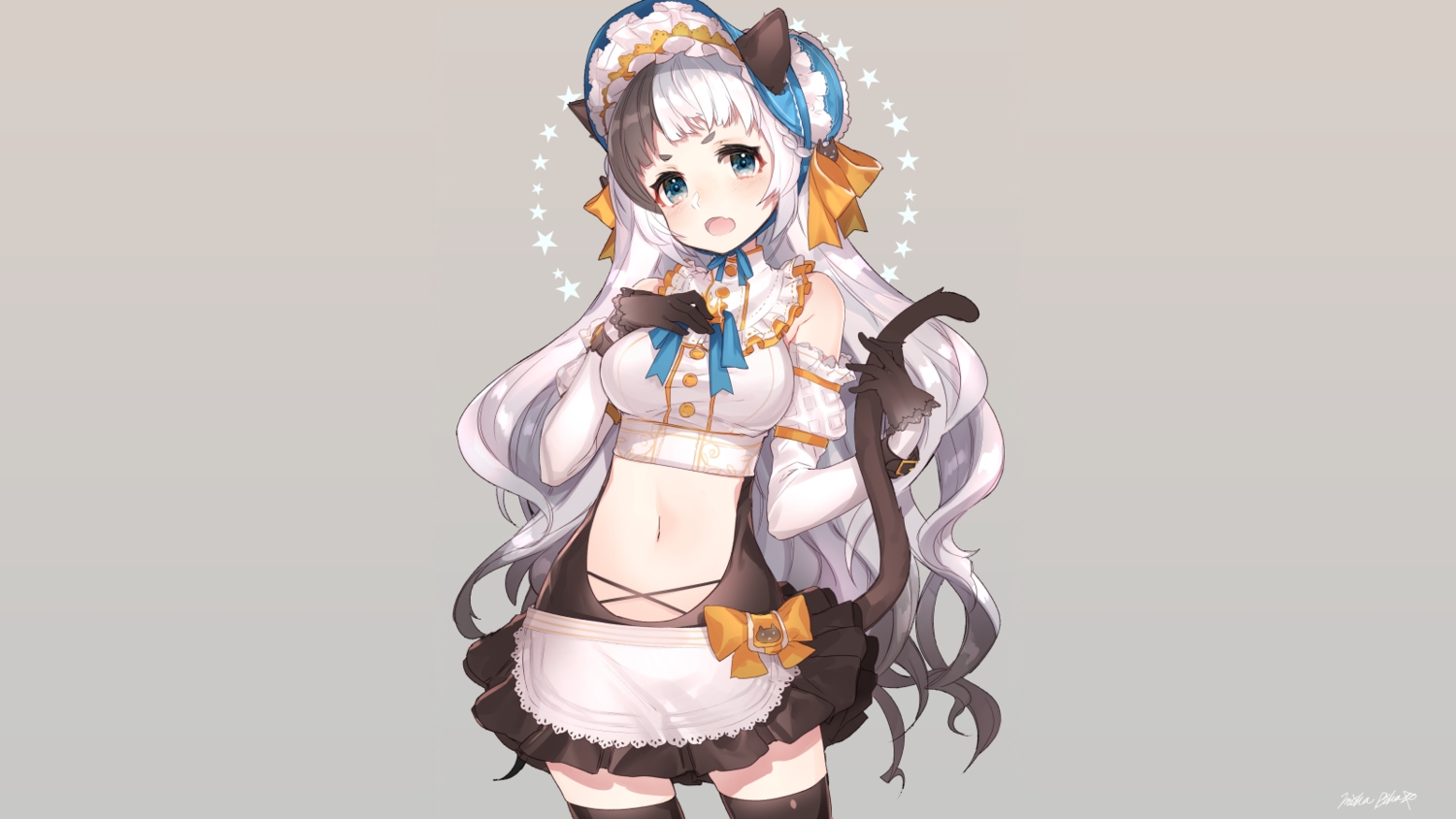 aliasing, animal_ears, blue_eyes, blush, bow, catgirl, collar, elbow_gloves