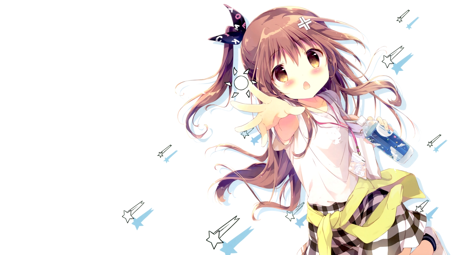 brown_hair, drink, loli, long_hair, original, ponytail, scan, shiratama