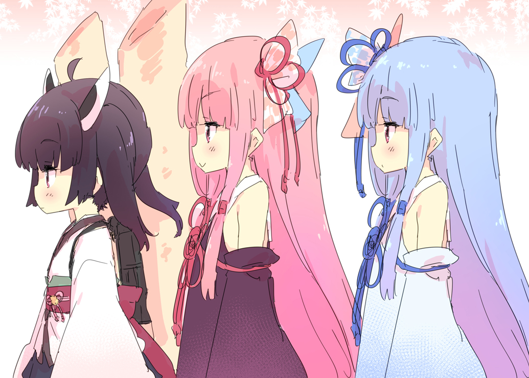 aqua_hair, black_hair, headdress, japanese_clothes, kotonoha_akane, kotonoha_aoi, loli, long_hair