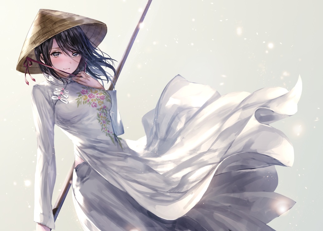 black_hair, hat, irua, long_hair, original