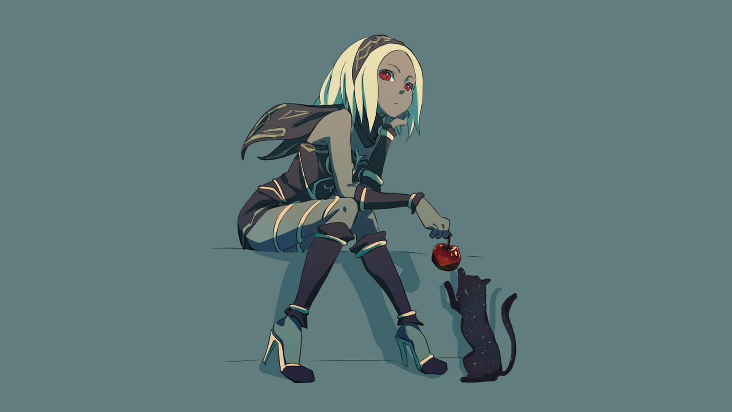 animal, apple, blonde_hair, cat, food, fruit, gravity_daze, kat_(gravity_daze)