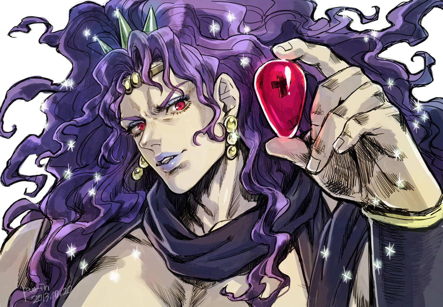all_male, headdress, horns, jojo_no_kimyou_na_bouken, kars_(jojo), long_hair, male, purin_p
