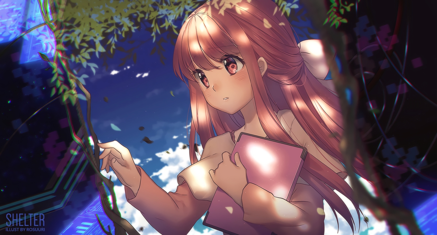 pink_eyes, pink_hair, rin_(shelter), rosuuri, shelter, waifu2x, watermark