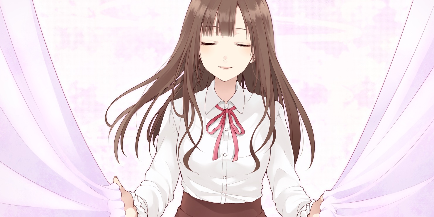aliasing, brown_hair, chisumi, idolmaster, idolmaster_cinderella_girls, long_hair, mizumoto_yukari, ribbons