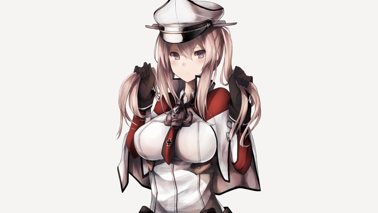 anthropomorphism, blonde_hair, breasts, cape, gloves, graf_zeppelin_(kancolle), gray_eyes, hat