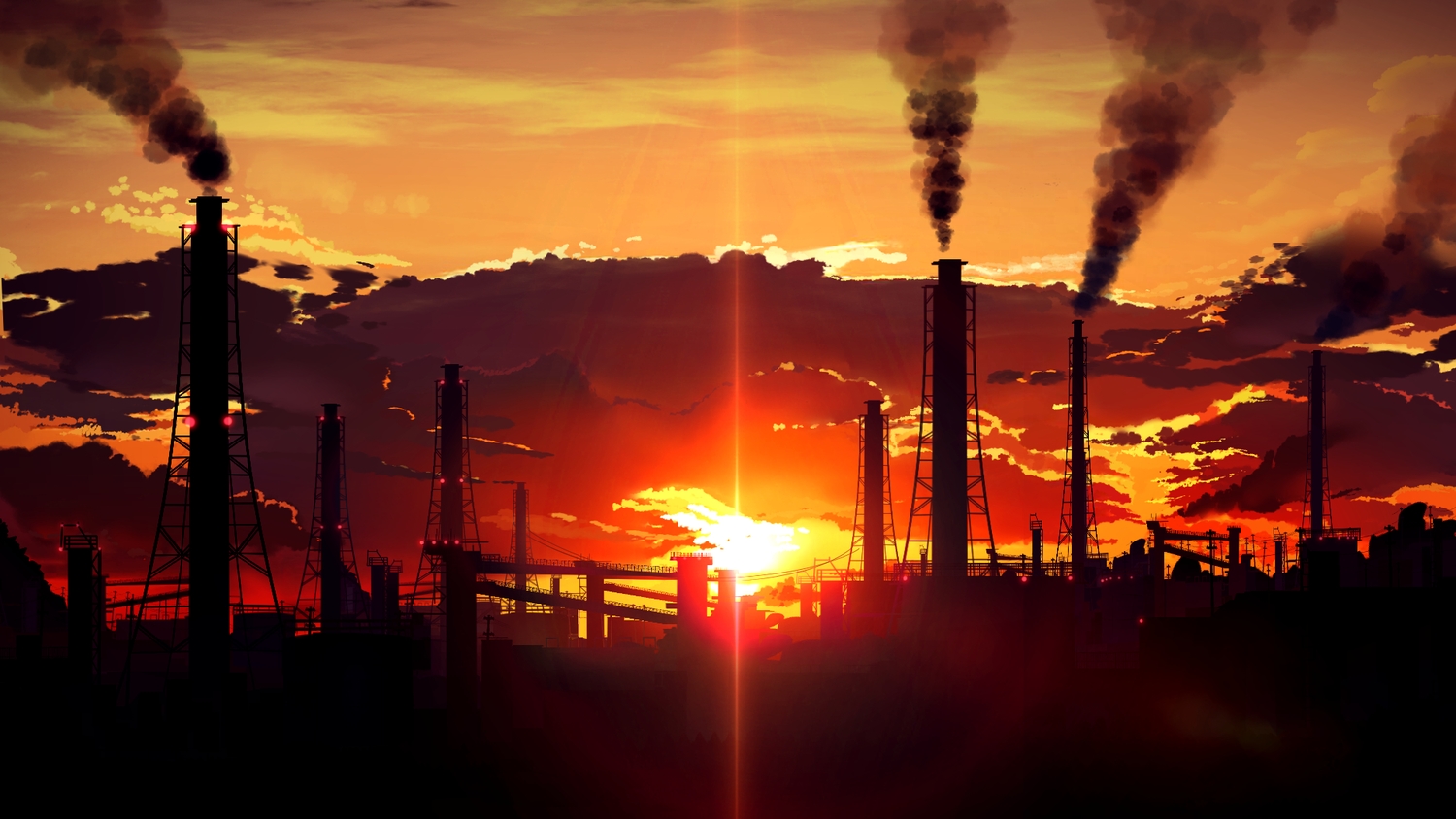clouds, industrial, no_humans, original, scenic, silhouette, sky, smile_(qd4nsvik)