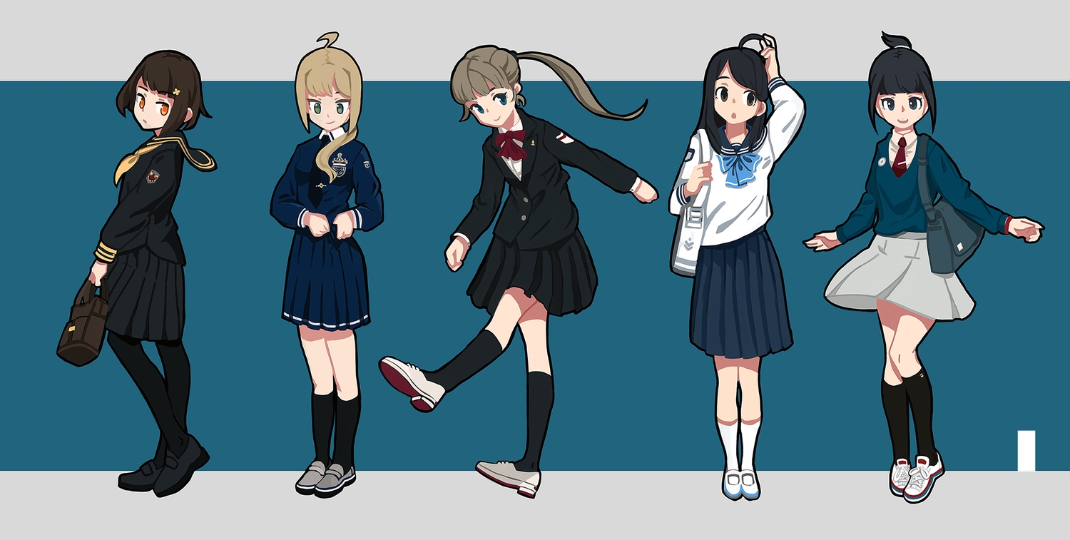black_hair, blonde_hair, blue_eyes, brown_eyes, brown_hair, carv, green_eyes, group