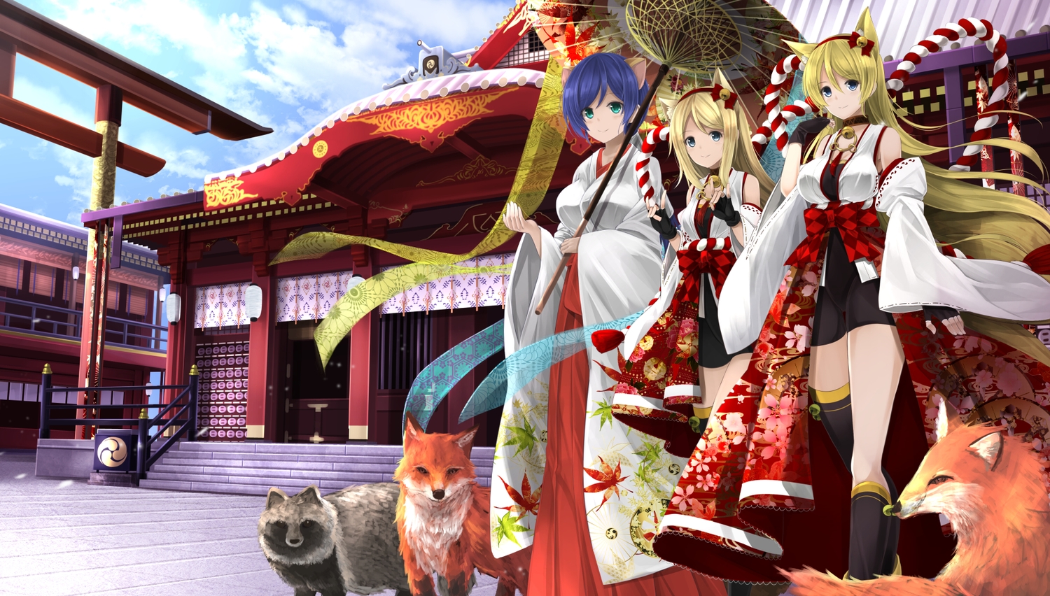 animal, animal_ears, ayase_arisa, ayase_eri, blonde_hair, fox, japanese_clothes, long_hair