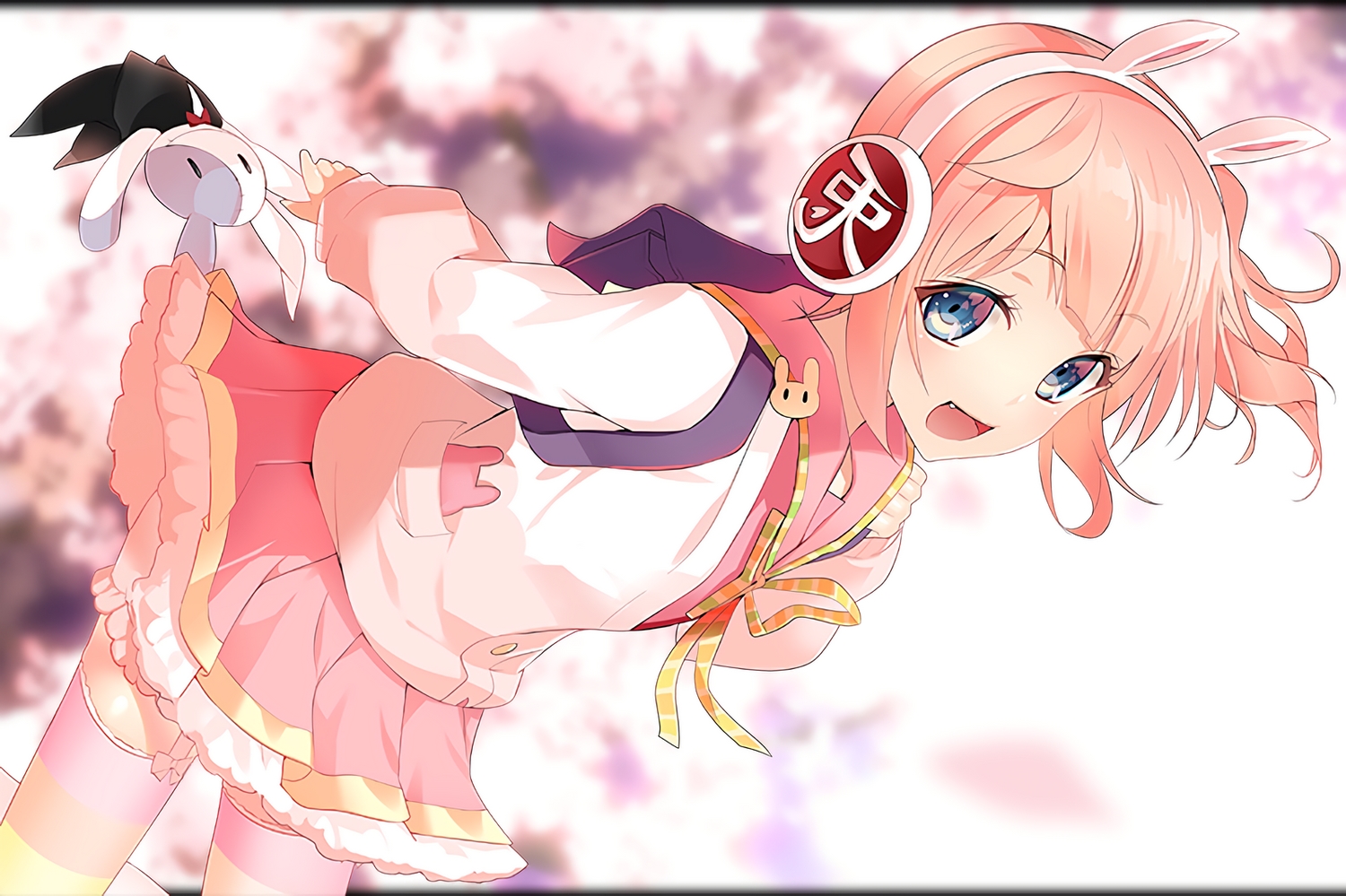 aliasing, animal_ears, blue_eyes, bunny, bunny_ears, bunnygirl, fang, garter_belt, headphones, hinabita, lolita_fashion, meu_meu, nanotaro, ribbons, school_uniform, stockings, thighhighs, waifu2x