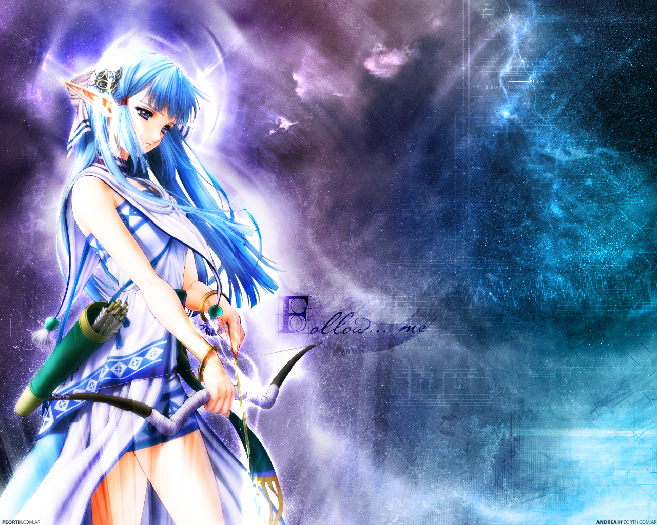 bow_(weapon), pointed_ears, weapon, ys