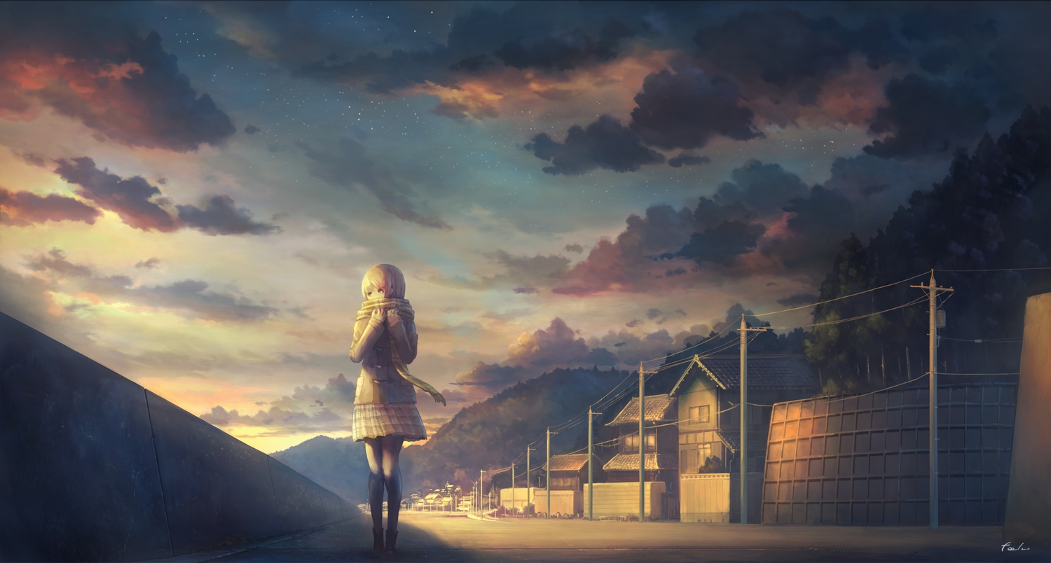 building, city, clouds, feel_(nasitaki), forest, landscape, original, pantyhose