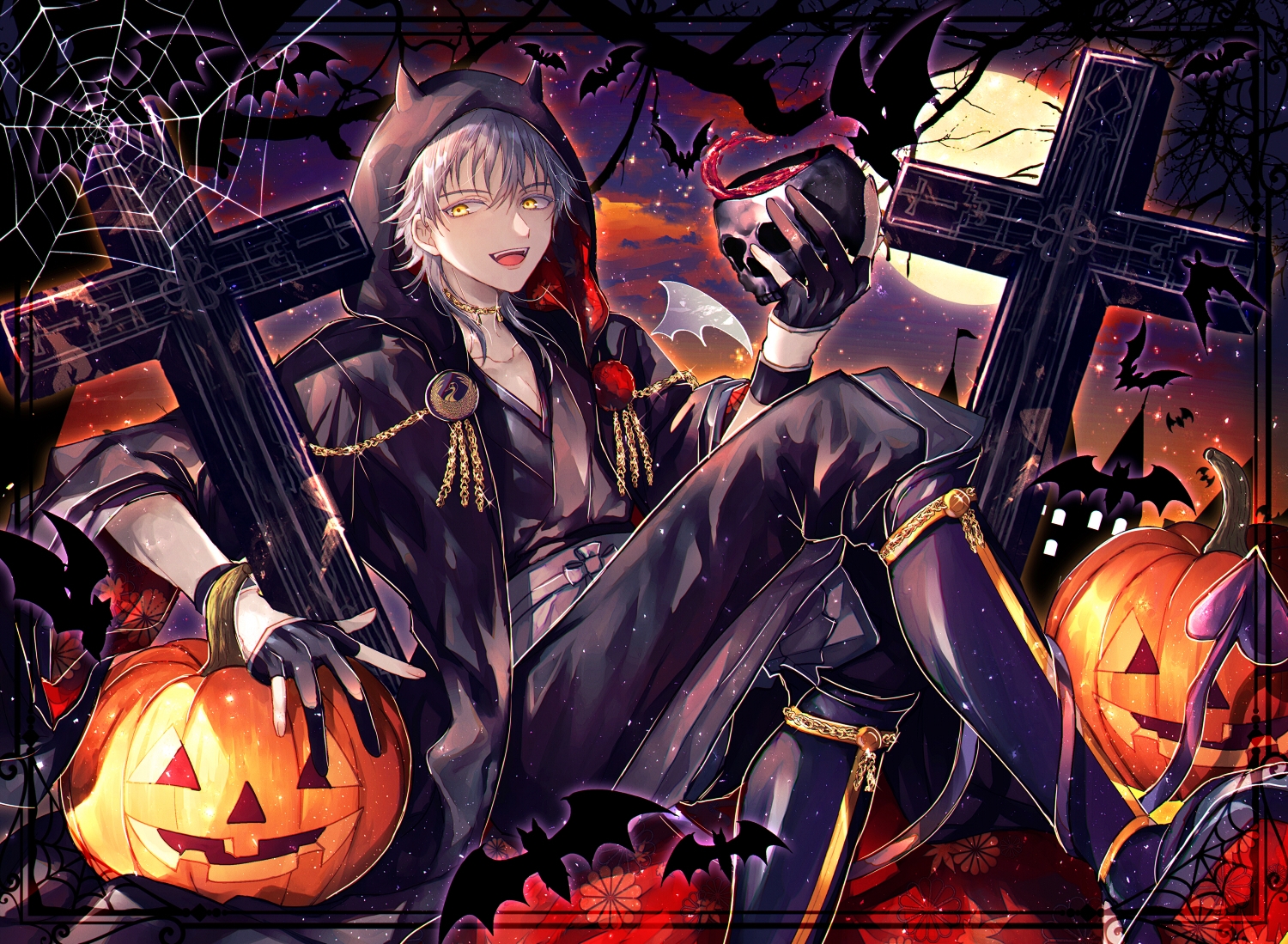 aliasing, all_male, anthropomorphism, halloween, male, touken_ranbu, tsurumaru_kuninaga