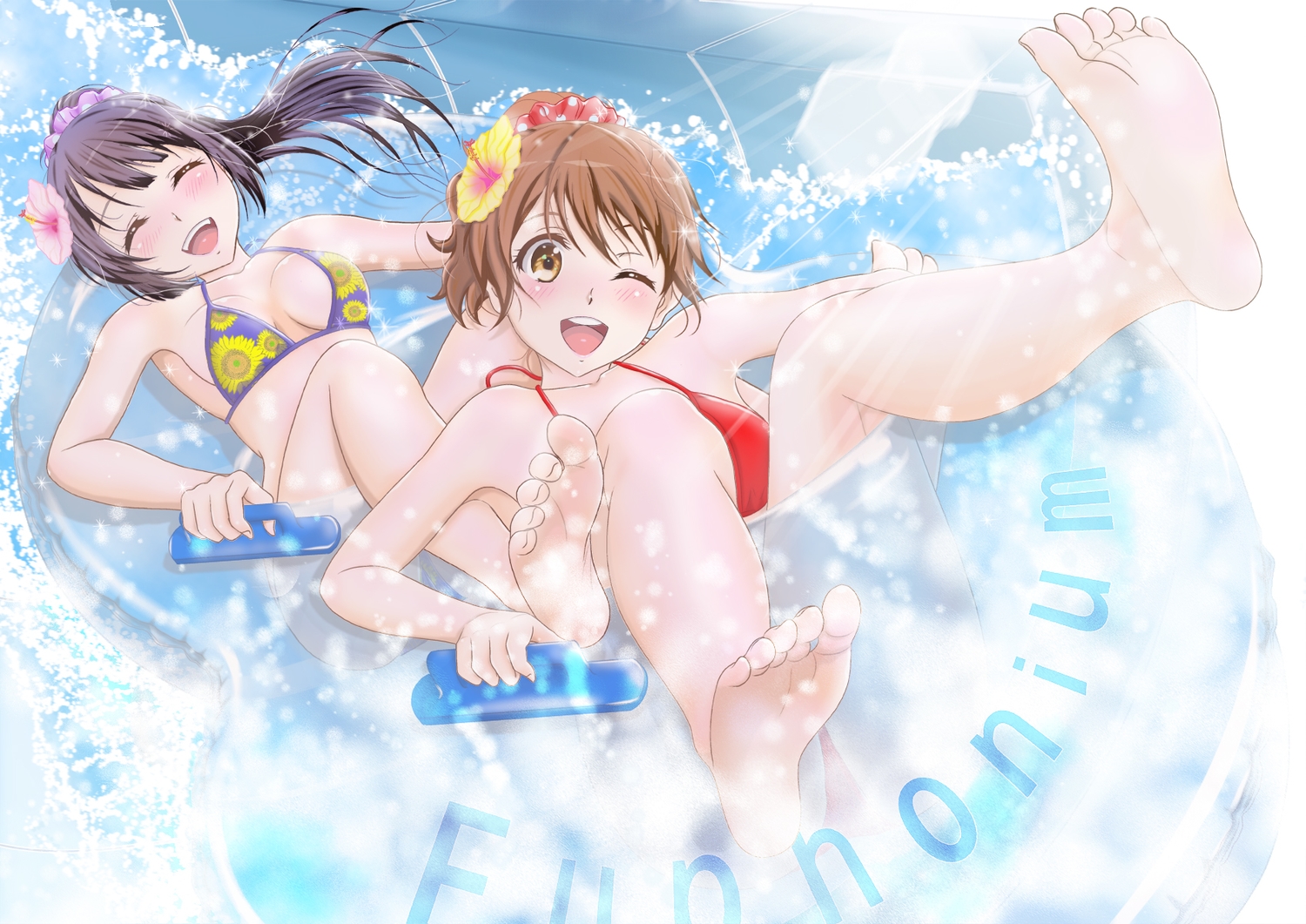 2girls, barefoot, bikini, blush, hibike!_euphonium, h.i.t_(59-18-45), kousaka_reina, oumae_kumiko