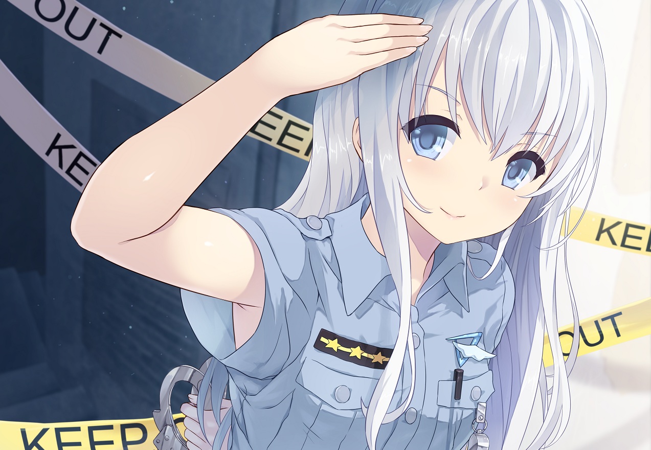 aliasing, anthropomorphism, blue_eyes, cait, cropped, gray_hair, kuuki_shoujo, long_hair