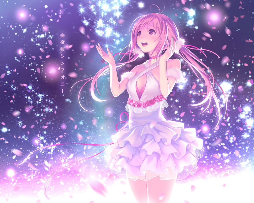 cropped, dress, jpeg_artifacts, long_hair, mana_kakkowarai, original, petals, pink_eyes