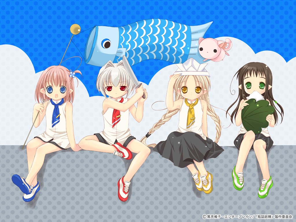 bottle_fairy, chiriri, hororo, kururu, oboro, pointed_ears, sarara, tokumi_yuiko