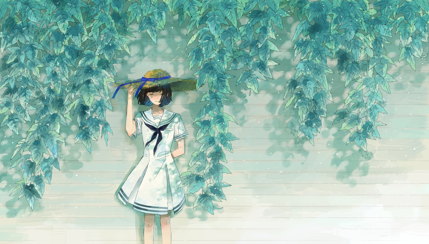 black_hair, dress, hat, hinao_(flowerrabbit2348), original, ribbons, short_hair