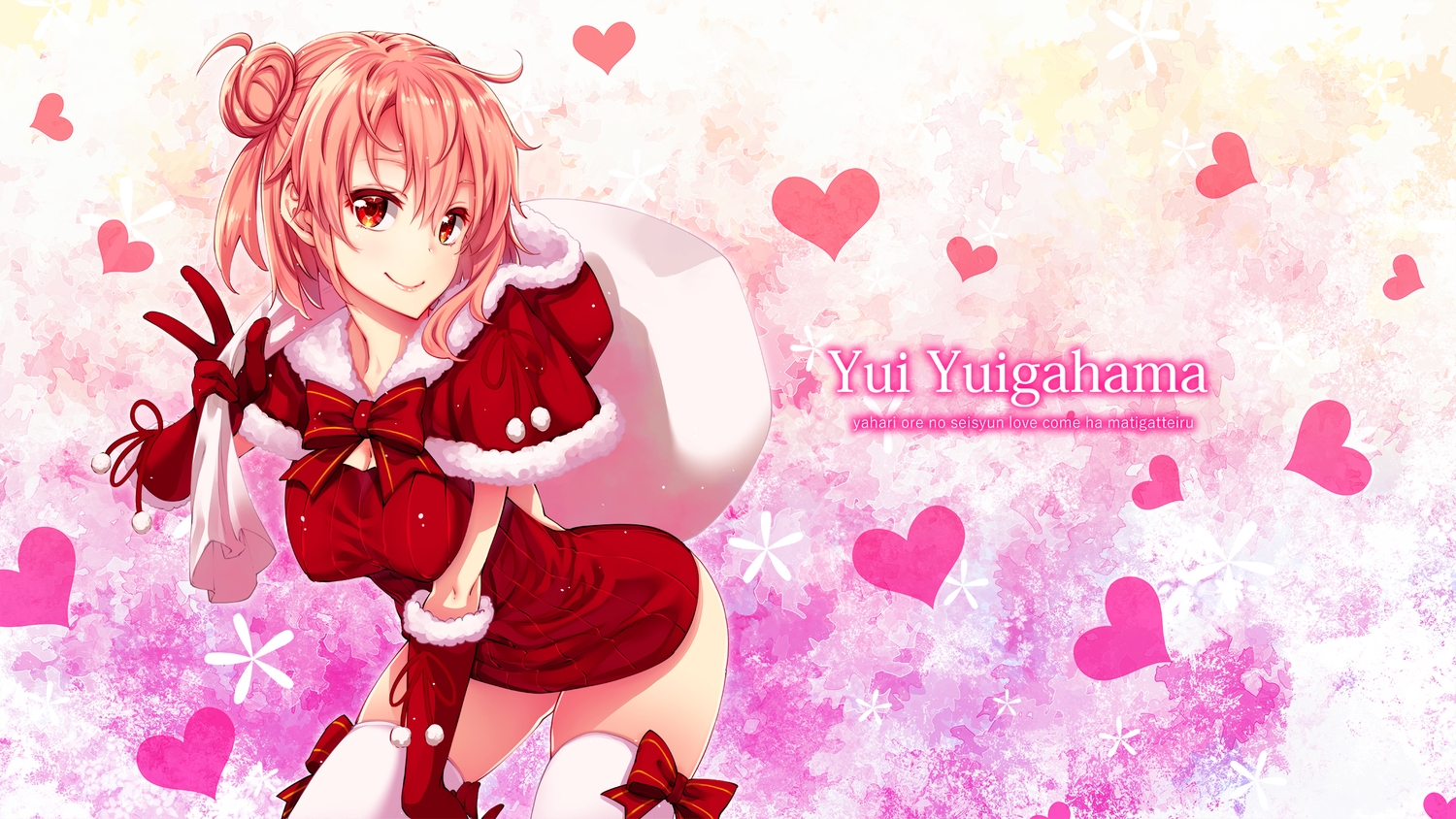 akino_sora, bow, breasts, cape, christmas, dress, gloves, pink_hair