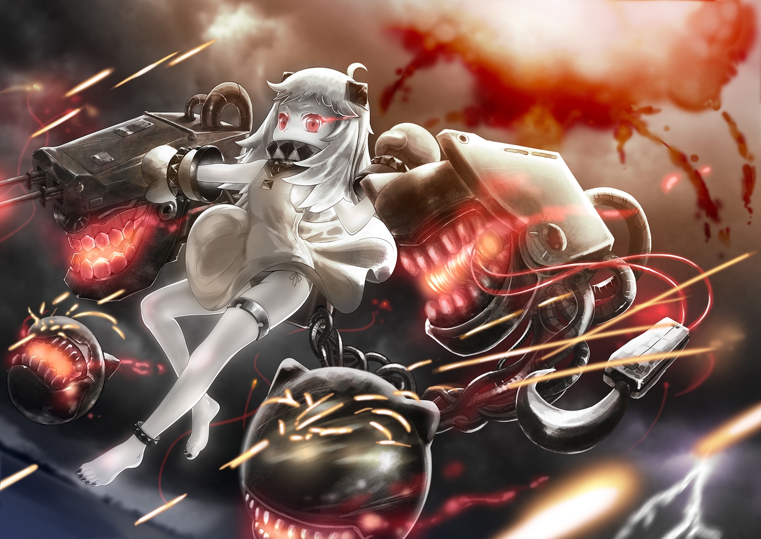 anthropomorphism, barefoot, brianchan.t.w, chain, dress, garter, gray_hair, kantai_collection