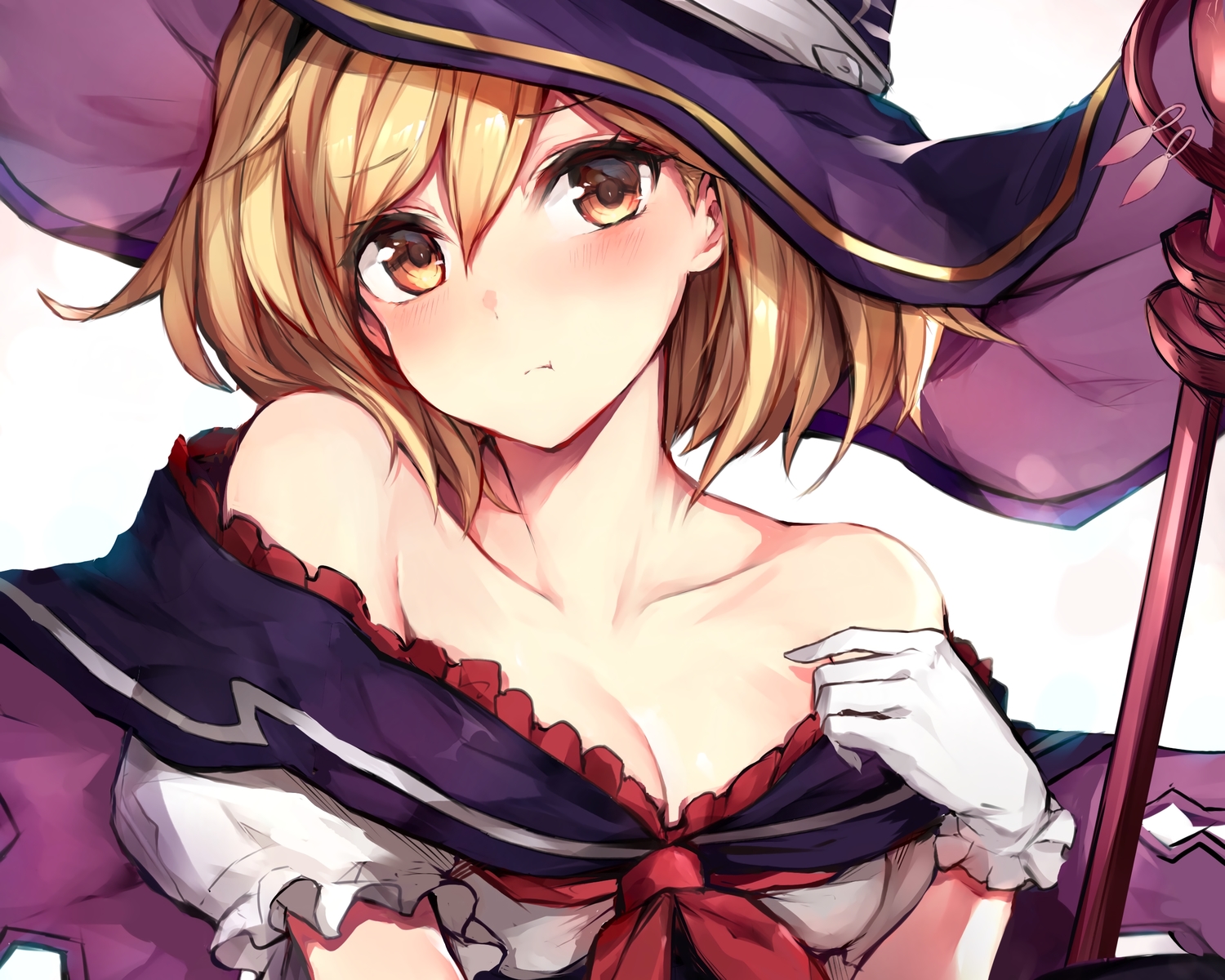 blonde_hair, blush, breasts, cropped, djeeta_(granblue_fantasy), gloves, granblue_fantasy, hat, oyu_(sijimisizimi), short_hair, yellow_eyes