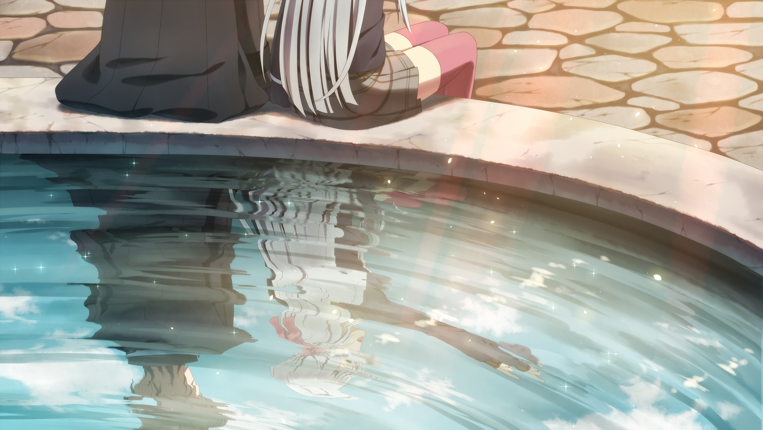 black_hair, gray_hair, long_hair, male, original, reflection, re_moyo, school_uniform