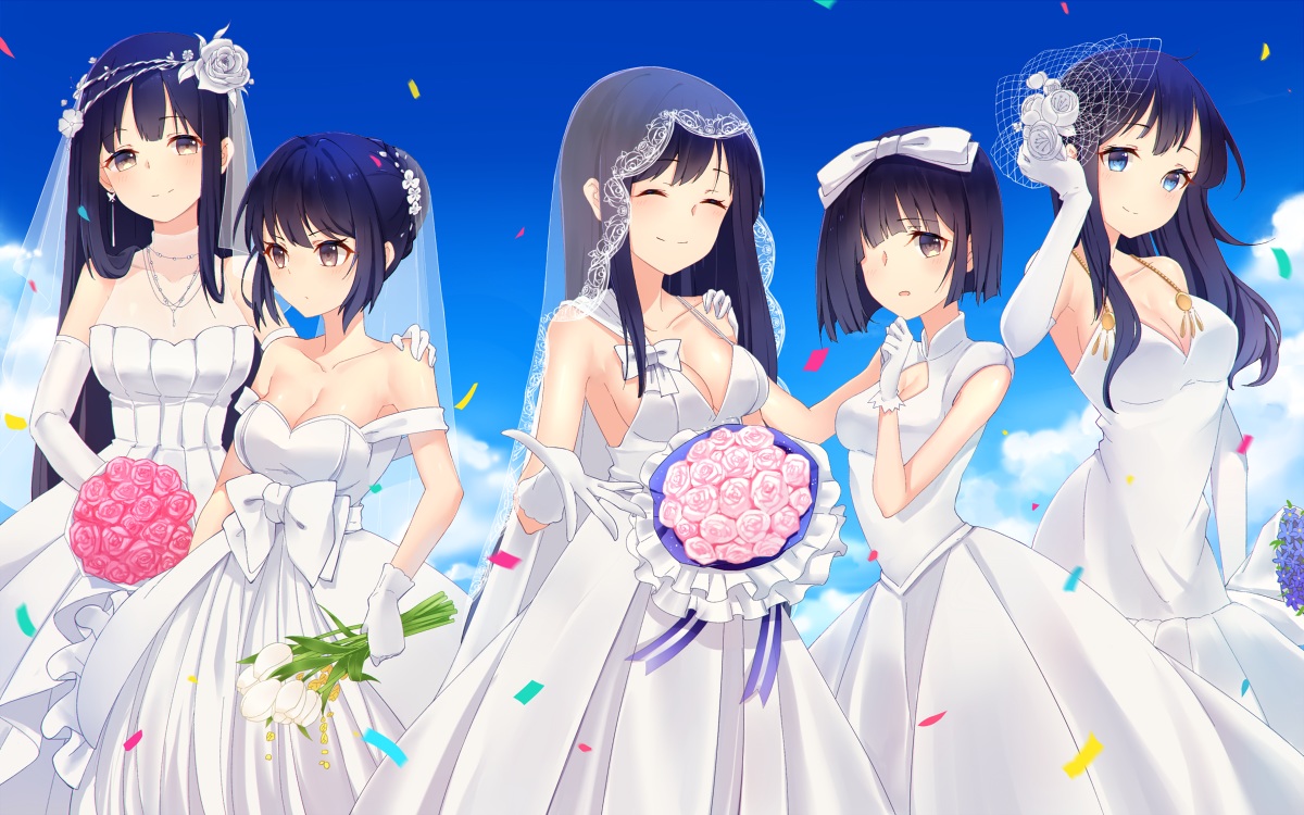 aqua_eyes, bai_banca, blue_hair, blush, bow, breasts, clouds, dress